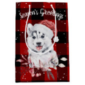 Sac cadeau de Noël Husky sur Buffalo plaqué moyen (Devant)