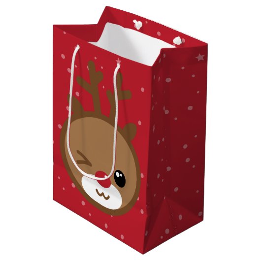 Sac cadeau de Noël Kawaii Reindeer (Devant Angle)