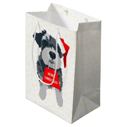 Sac cadeau de Noël Mini Schnauzer Chien Santa Hat (Devant Angle)