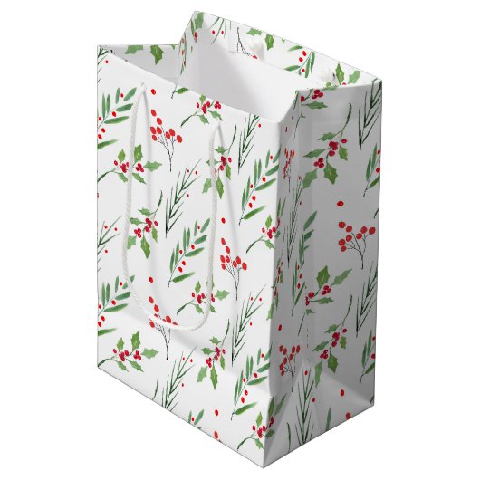 Sac cadeau de Noël Motif botanique mixte (Devant Angle)