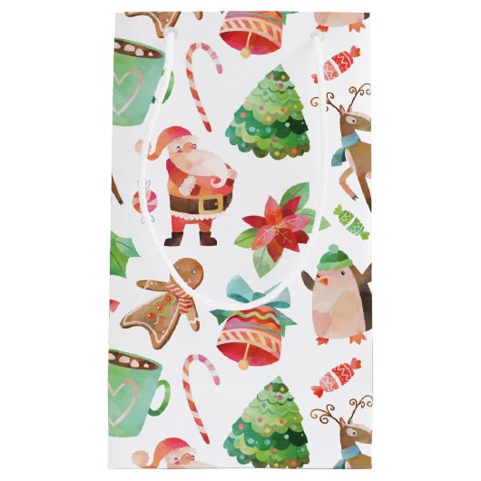 Sac cadeau de Noël Père Noël Watercolor (Devant)