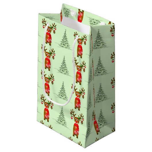 Sac Cadeau De Noël Reindeer Et Pine Trees (Devant Angle)