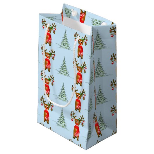 Sac Cadeau De Noël Reindeer Et Pine Trees (Devant Angle)
