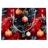 Sac cadeau de Noël rouge et or avec Festive (Devant)