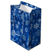 Sac cadeau de Noël Snowflakes Bleu et argent (Devant Angle)