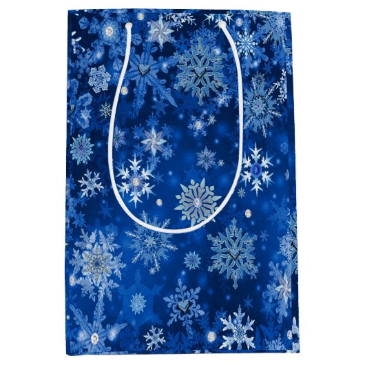 Sac cadeau de Noël Snowflakes Bleu et argent (Devant)