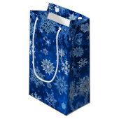 Sac cadeau de Noël Snowflakes Bleu et argent (Devant Angle)