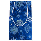 Sac cadeau de Noël Snowflakes Bleu et argent (Devant)