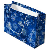 Sac cadeau de Noël Snowflakes Blue et Silver Big (Devant Angle)