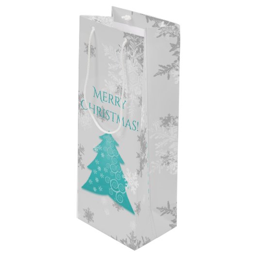Sac cadeau de Noël turquoise Festif Arbre Vin (Devant Angle)