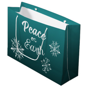 Sac cadeau de Noël turquoise Peace on Earth
