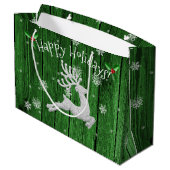 Sac cadeau de rennes de Noël rustique vert (Dos Angle)