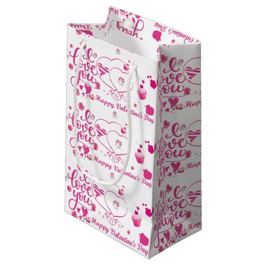 Sac cadeau de Saint-Valentin rose - Petit, brillan (Devant Angle)