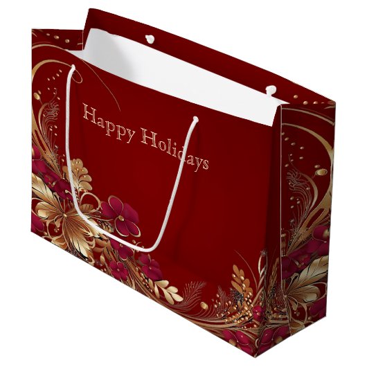 Sac cadeau de vacances Red Gold Floral (Devant Angle)