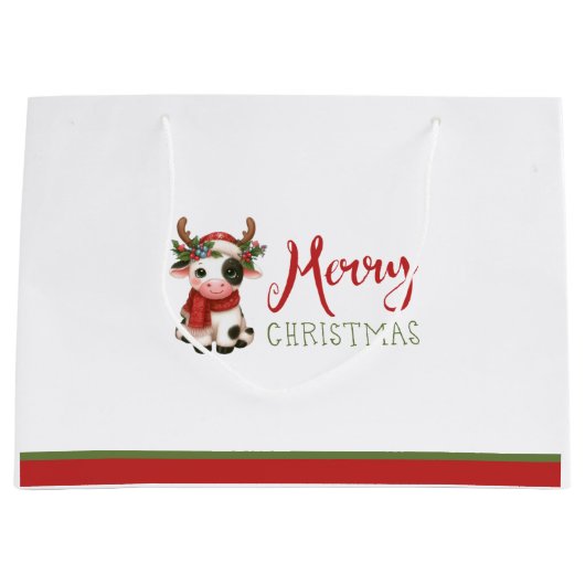 Sac cadeau de vache de Noël joyeux (Devant)