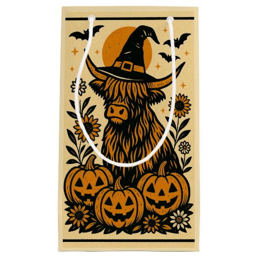 Sac cadeau d'Halloween à la vache Highland (Devant)