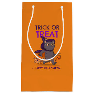 Sac cadeau d'Halloween, chat noir avec casquette s