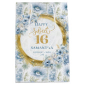 Sac cadeau Dusty Blue Sweet 16 Gold Parties scinti (Devant)
