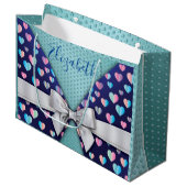 Sac Cadeau Élégant avec Ruban et Cœurs Pointillés (Devant Angle)