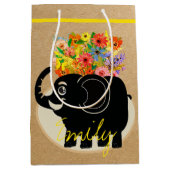 Sac cadeau éléphant et fleurs moyen (Devant)