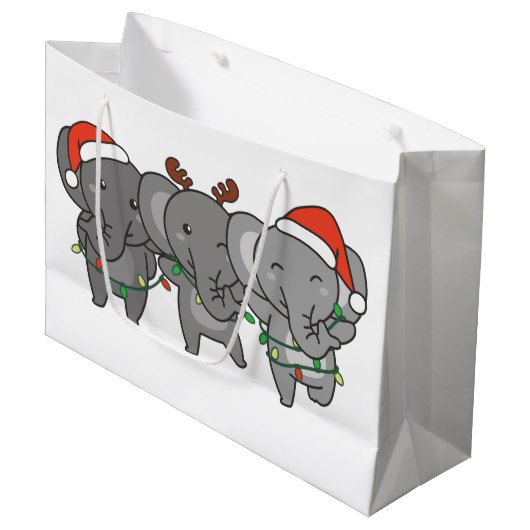 Sac Cadeau Eléphant Noël Animaux mignons Grand Gi (Devant Angle)
