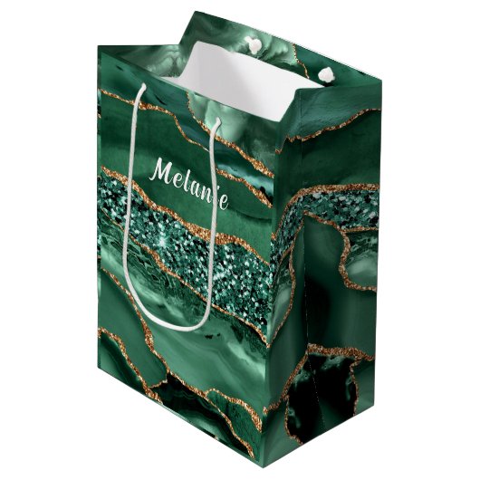Sac cadeau Emerald Green Gold Parties scintillant (Devant Angle)
