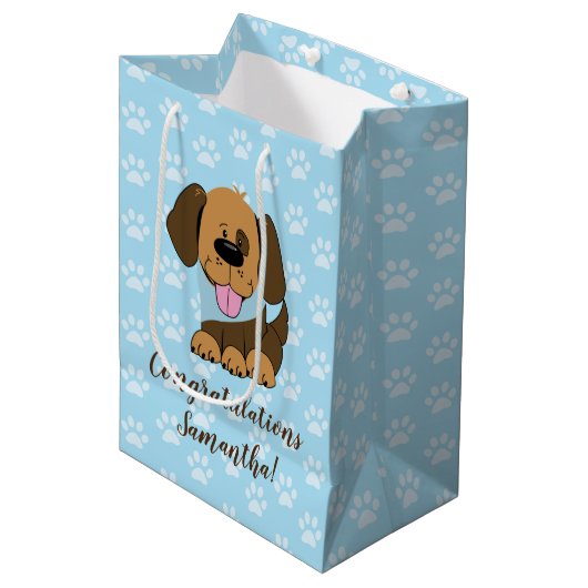 Sac cadeau Empreinte de patte Brown Chien bleu Chi (Devant Angle)