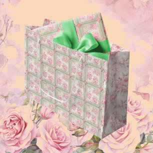 Sac cadeau en dentelle aux roses roses vintage vic