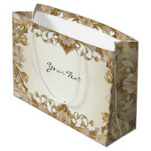 Sac cadeau en or décoratif Fleurs blanches (Dos Angle)