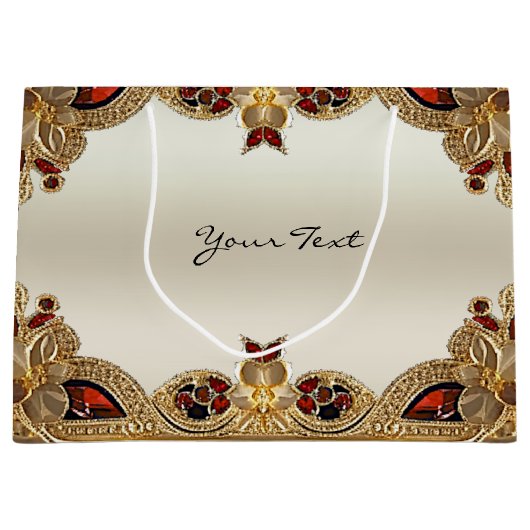 Sac cadeau en pierre rouge à fleurs dorées (Devant)