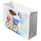 Sac Cadeau Fille Heureuse avec Vélo (Devant Angle)
