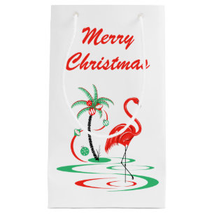 Sac Cadeau Flamant rose de Noël rouge Joyeux Noël petit