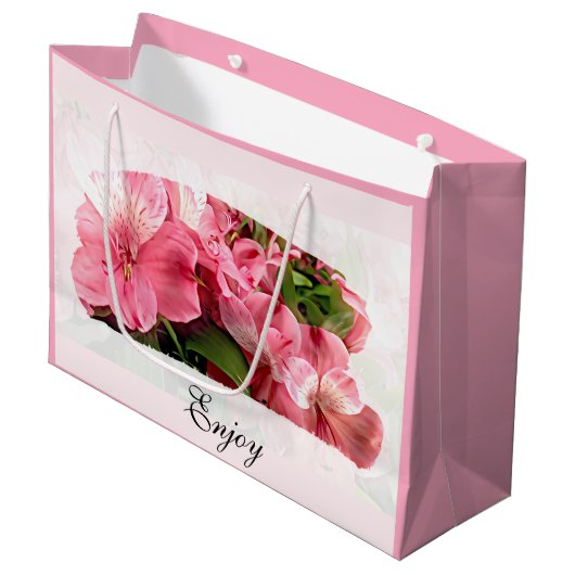 Sac cadeau Fleur Rose Joliment (Devant Angle)