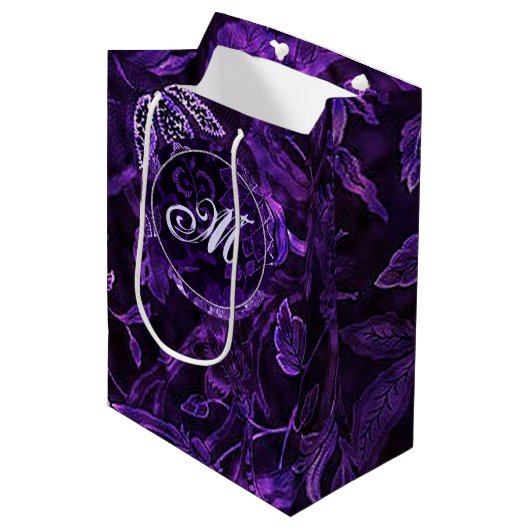 Sac Cadeau Fleuris Vintage Violet Monogramme (Devant Angle)