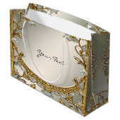 Sac Cadeau Fleurs Blanches Ornement Doré (Dos Angle)