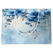 Sac Cadeau Fleurs Bleues et Perles (Devant)