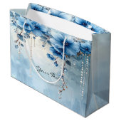 Sac Cadeau Fleurs Bleues et Perles (Dos Angle)