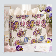 Sac Cadeau Fleurs Élégantes de Pensées pour Elle