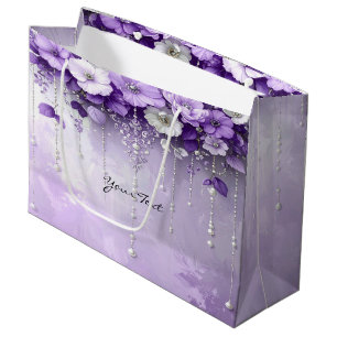 Sac Cadeau Fleurs Violettes avec Perles Pendantes