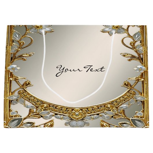 Sac Cadeau Floral Blanc Orné Doré (Devant)