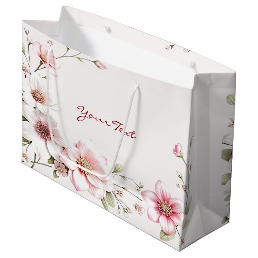 Sac Cadeau Floral Blanc Rose Élégant (Devant Angle)
