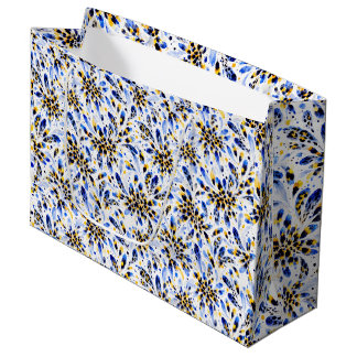 Sac cadeau floral bleu et or – B aquarelle élégant