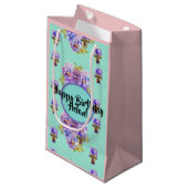 Sac cadeau floral Fleurs aqua turquoise Chic décon (Devant Angle)