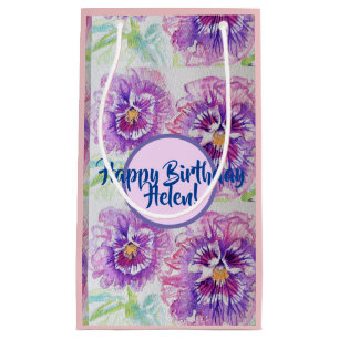 Sac Cadeau Floral Fleurs de Pensée Violette Shabby