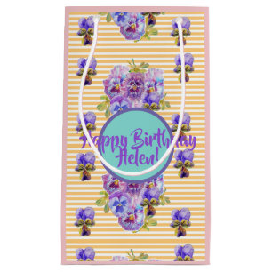 Sac Cadeau Floral Fleurs Rayure Jaune Shabby Chic