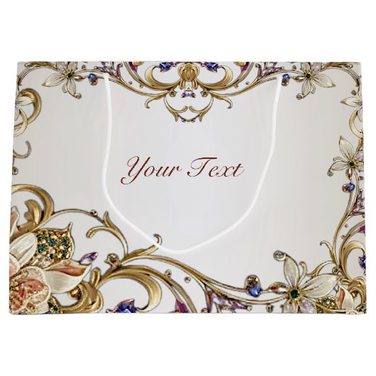 Sac Cadeau Floral Or Blanc (Devant)