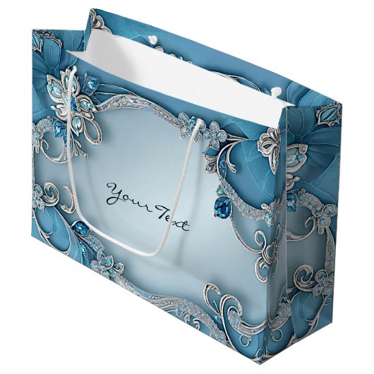 Sac Cadeau Floral Orné Bleu (Devant Angle)