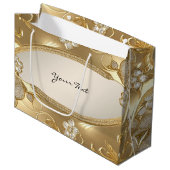 Sac cadeau floral orné doré (Devant Angle)