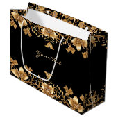 Sac Cadeau Floral Orné Or Et Noir (Devant Angle)