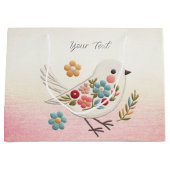 Sac cadeau floral petit oiseau blanc (Devant)